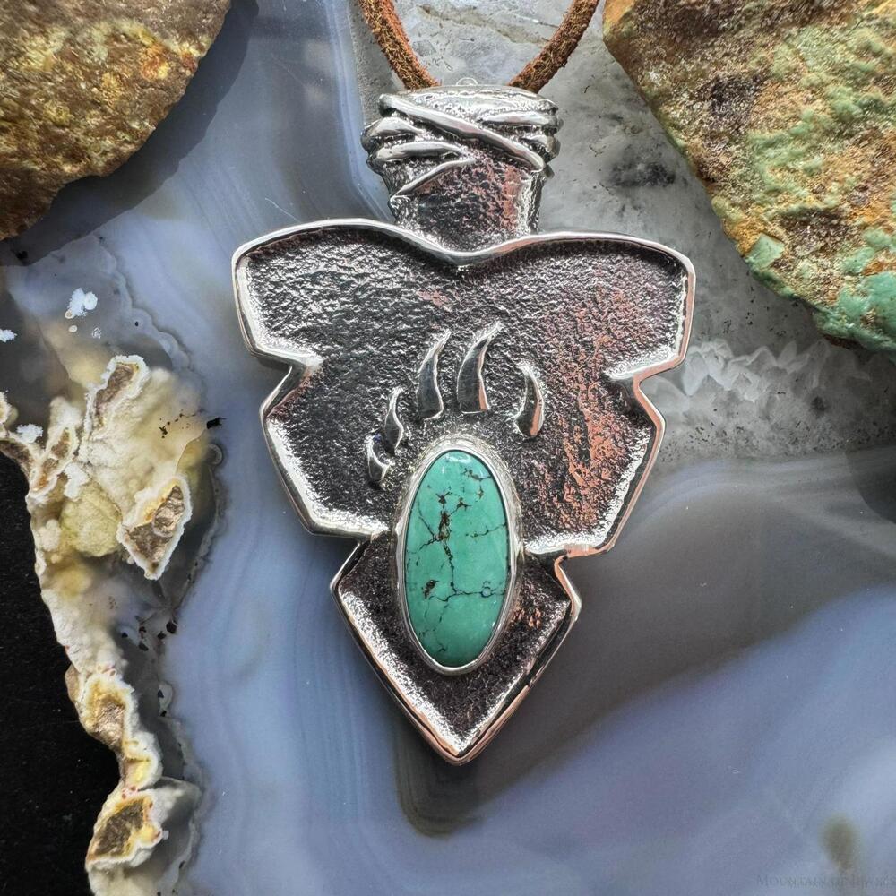 Gary Custer Sterling Tufa Cast Turquoise Bear Claw Arrowhead Unisex Pendant